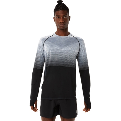 Asics Seamless Long Sleeve Top Homme Noir, gris et blanc